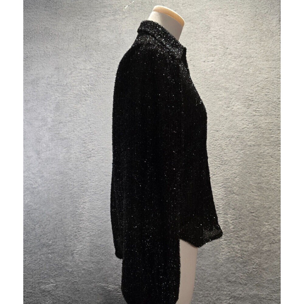 Womens Fairy Grunge Top S Black Sheer Metallic Sparkly Puff Sleeve Textured - Picture 5 of 11